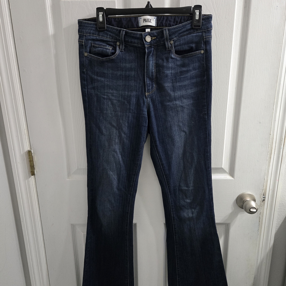 PAIGE High Rise Bell Canyon Jeans Size 29 Bohemian Flare Leg Dark Wash